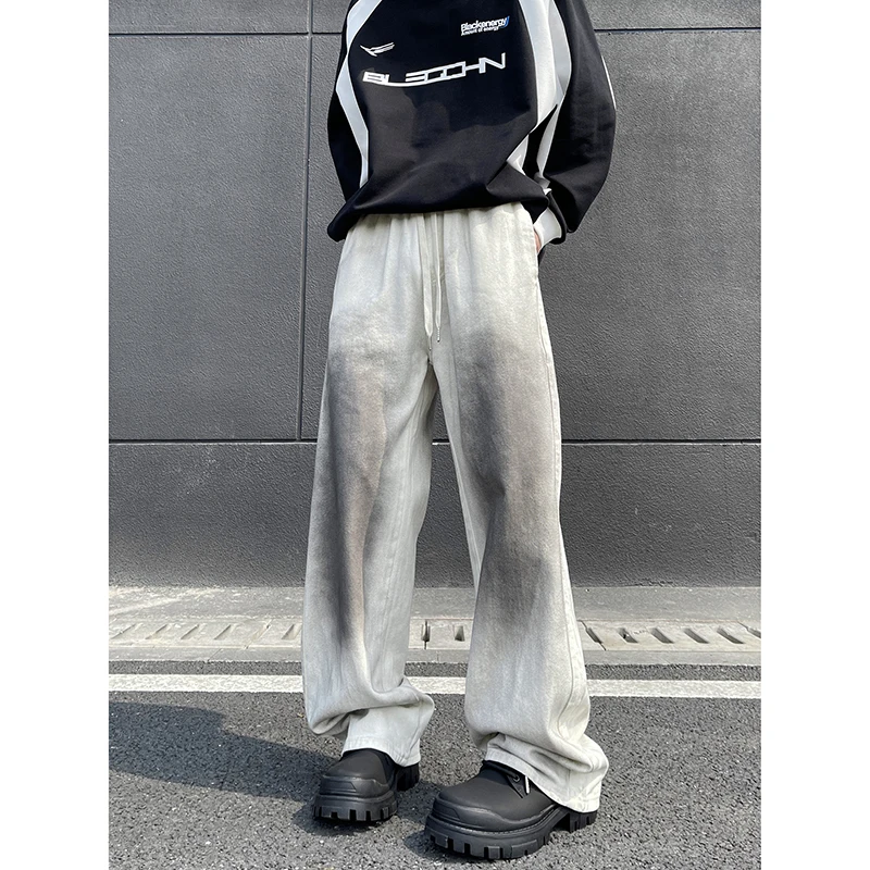 2024 spring new jeans men's high street American wide leg straight leg long pants