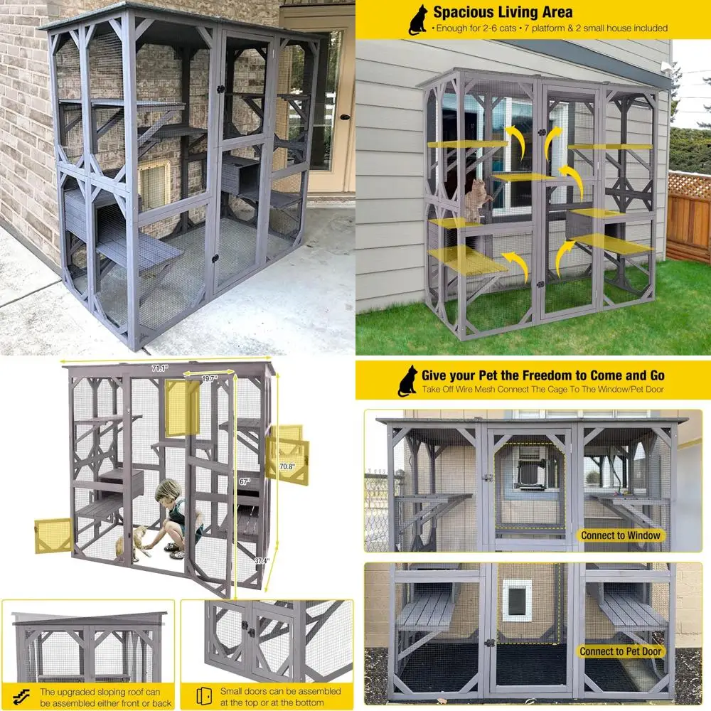 

Большой консоль для кошек на открытом воздухе с платформами и домиками для котят — безопасный и просторный питомник для кошек
