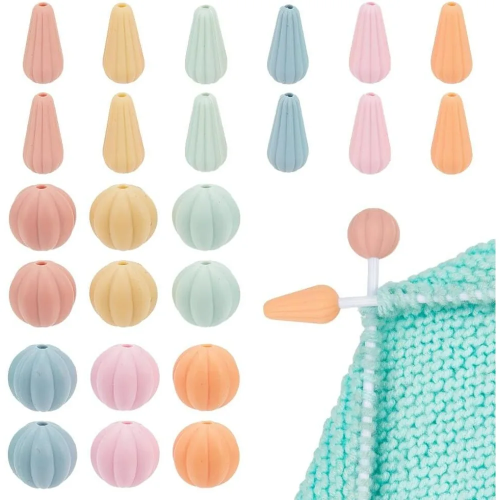 24Pcs 2 Styles Pumpkin Knitting Needle Stoppers Silicone Knitting Needle Point Protectors Teardrop Needle Tip DIY