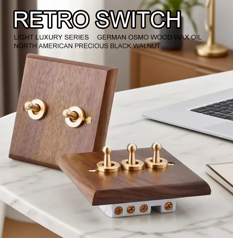 

Black Walnut Toggle Switch 1-4 Gang 2 Way Usb Wall Power Socket Solid Wood Panel LED Lighting Dimmer Switch Use For Home