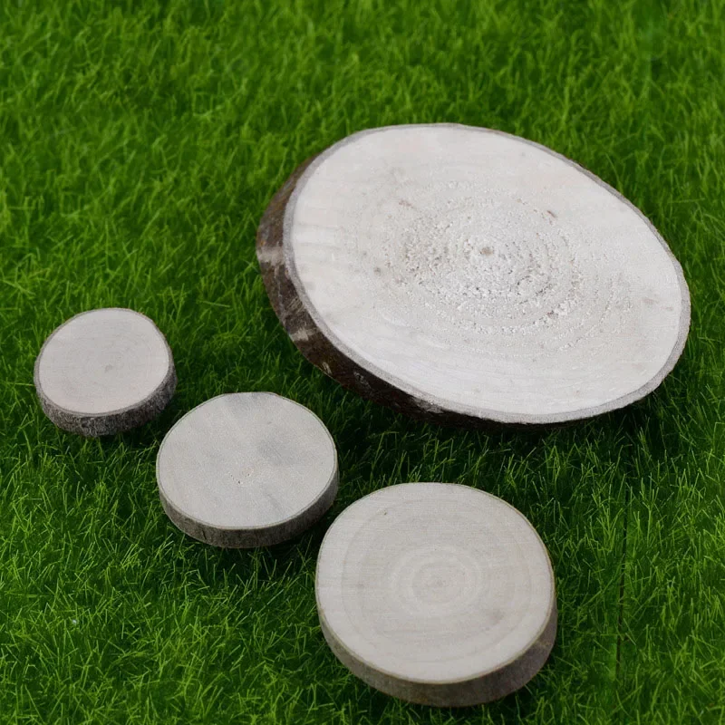 10PCS Round Wood Chips Polished Base Handmake Craft Mini Micro Landscaping Home Garden Decoration DIY Accessories