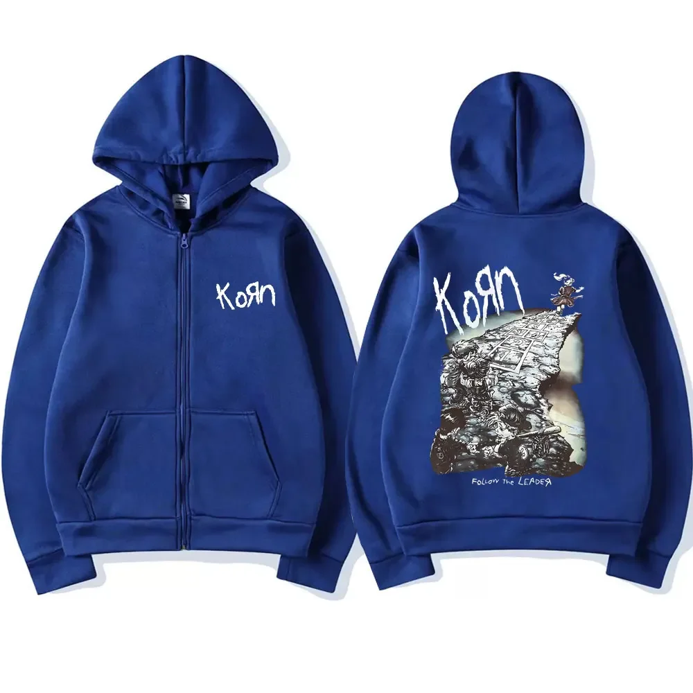 Korn Rock Band Zipper Hoodie For Men And Women Casual Trendy Zipper Jacket Loose Vintage Graphic Jacket Ftl 25 Classic Simple