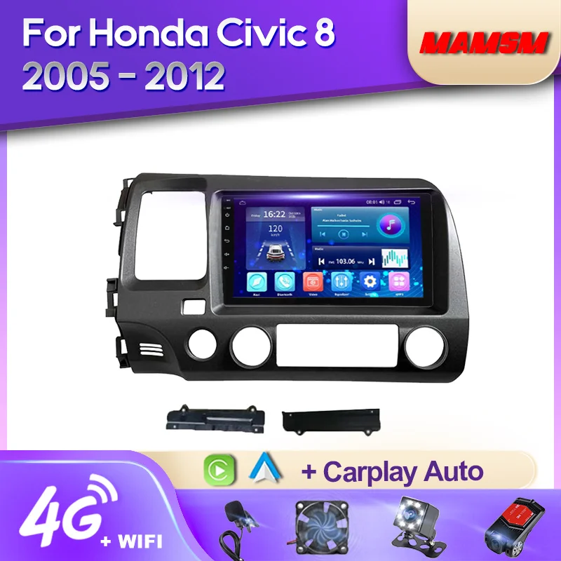 

MAMSM 2K QLED Android 12 Car Radio For Honda Civic 8 2005 - 2012 LHD Multimedia Video Player Navigation GPS 4G Carplay Autoradio