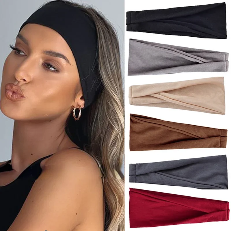 Diademas elásticas de Color liso para mujer, diadema de Yoga, turbante de moda, Aro para el cabello, envoltura para la cabeza, accesorios para el