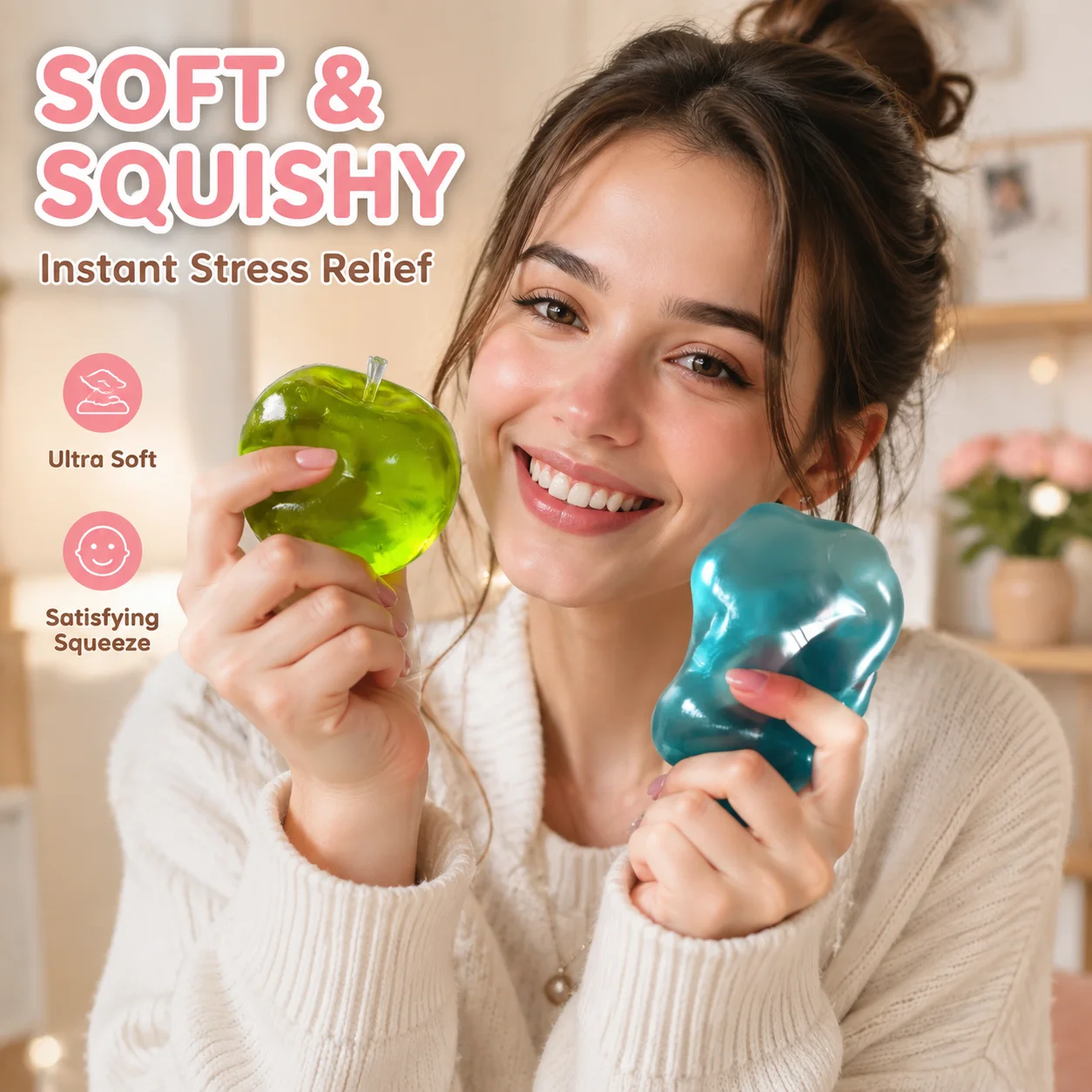 Squishy Green Apple Stress Ball Soft Fidget Sensory Toy Slow Rebound Squeeze Toy Funny Christmas Gift for Adults for ADHD Autism
