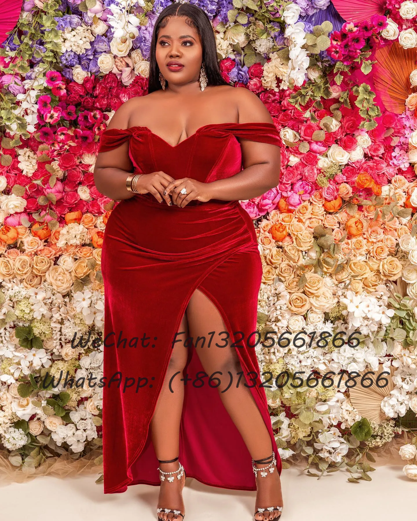 Plus Size Burgundy Velvet Bridesmaid Dresses Long Mermaid Slit Off Shoulder V-neck Wedding Party Dress For Women Prom Gown