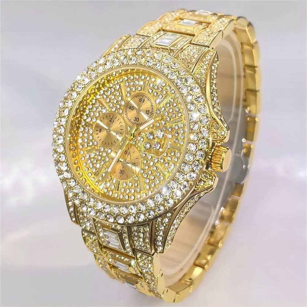 PLADEN Gold Iced Watches orologio al quarzo da uomo di lusso in acciaio inossidabile moda maschile Hip Hop Diamond Jewelry orologio da polso Reloj