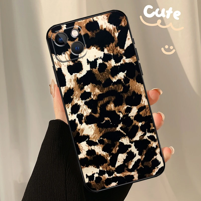 Tan Leopard Case For iPhone 11 12 13 14 15 16 Pro XS Max  Plus X XR 12 13 Mini Back Cover