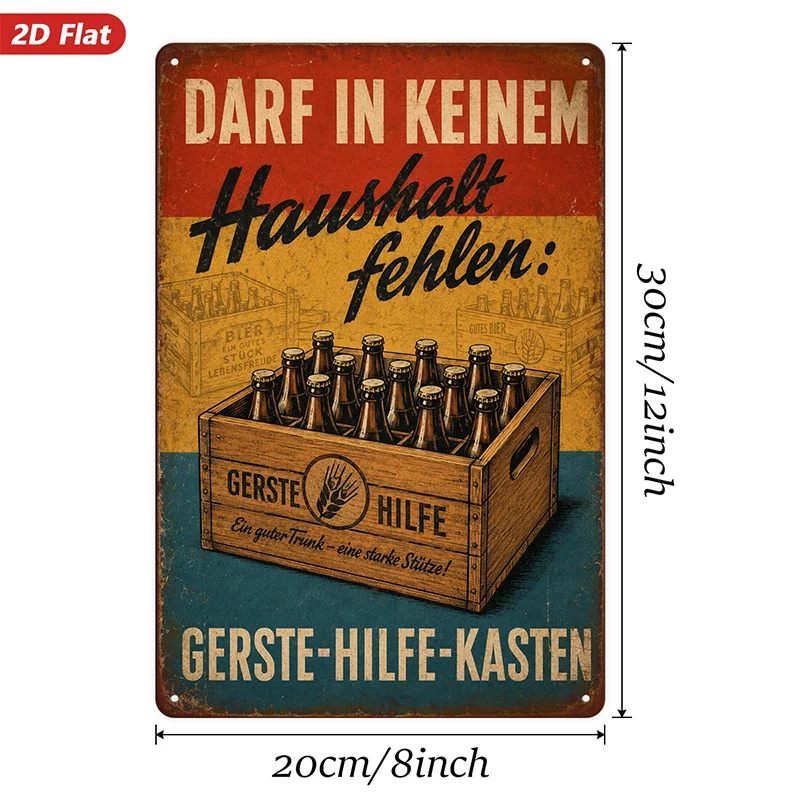 2D Flat, 1pc Metal Sign Wall Art, Vintage Beer Crate Art, German Text Decor, Retro Style, Home Decor, Ideal for Bar, Man Cave, S