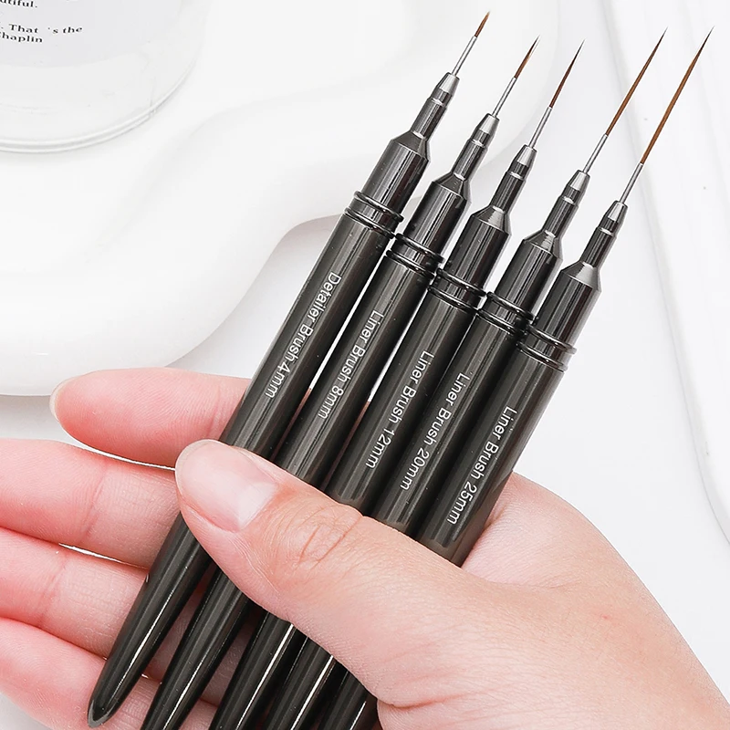 5Pcs Gun Black Extremely Fine Nail Design Line Pen Metal Rod Nail Construction Painting Brush Uv Gel Extension Drawing