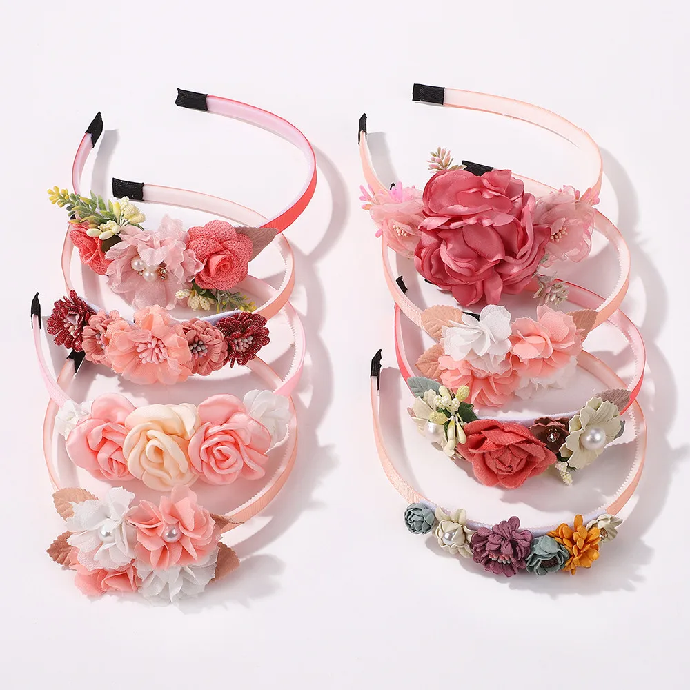 

Random Style To Send 8Pcs Handmade Flower Girls Headbands Pearl Feather Wedding Crown Dance Party Headwear Hoop Accessories