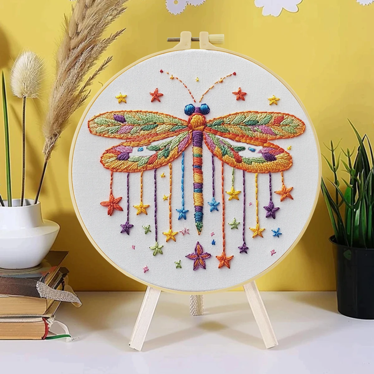 1-teiliges DIY-Stickset, 20 x 20 cm, Libelle, handgefertigtes Wohngeschenk, Büro-Wanddekoration – Detail 2
