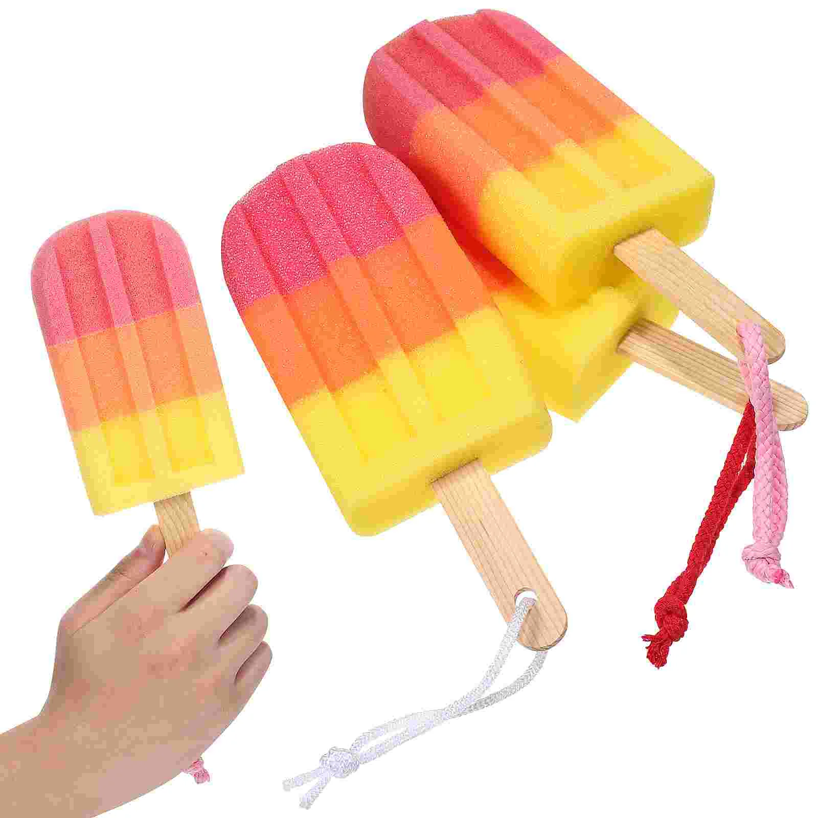 

3 Pcs Bath Sponge Ice Cream Brush With Handle Bathing Body Shower Sponges For Child