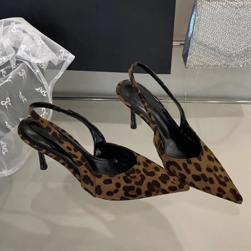 

High Heels Women Sandals Suede Leopard Pointed Toe Fashion Shoes Dress Designer Sexy Pumps 2025 New Elegant Luxury Mujer Shoes