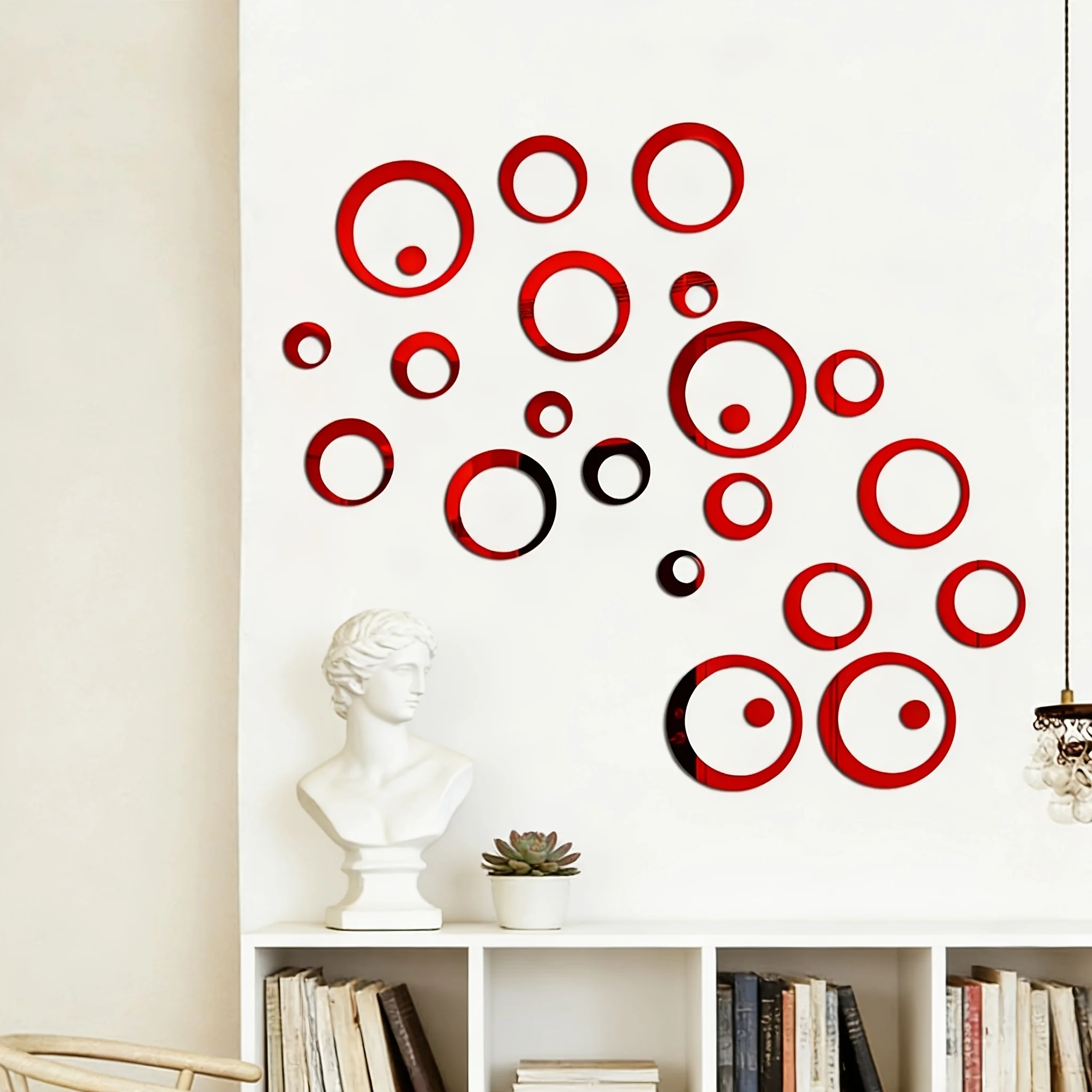 DIY Gold Silver Hollow Circle Acrylic Mirror No Drilling Required 30PCS Metallic Wall Decals Dormitory Home Living Room Decor