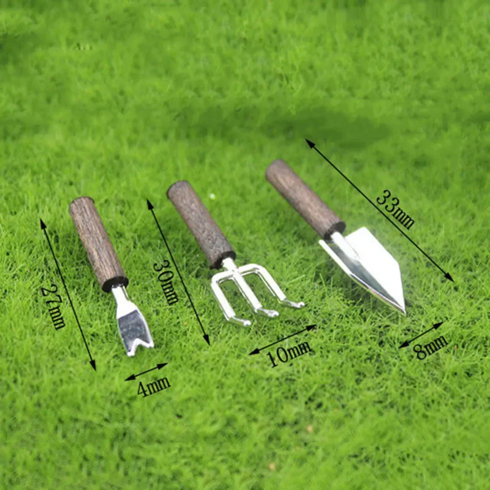 3Pcs 1/12 Dollhouse Miniature Fork Shovel Mini Potted Plant Tools  Model Toy for Doll House Accessories Decoration ob11 bjd