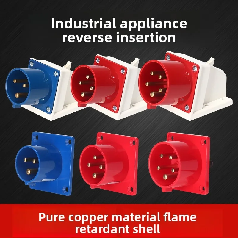 16A/32A Industrial Reverse Plug Socket 3-Core 4-Wire 5-Hole IP44 Waterproof Non-Explosion-Proof Flush Mount Aviation Connector