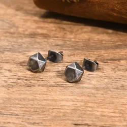 Retro Grey Geometric Stud Earrings for Men Boys,Stainless Steel Mens Earring,Rock Punk Industrial Jewelry Gifts