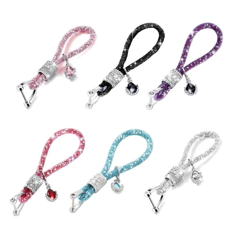 Glitter Key Chains Women Key Fob Rhinestones Key Ring Shiny Fob Keychain Ring Strap with Charms Car Key Decorations