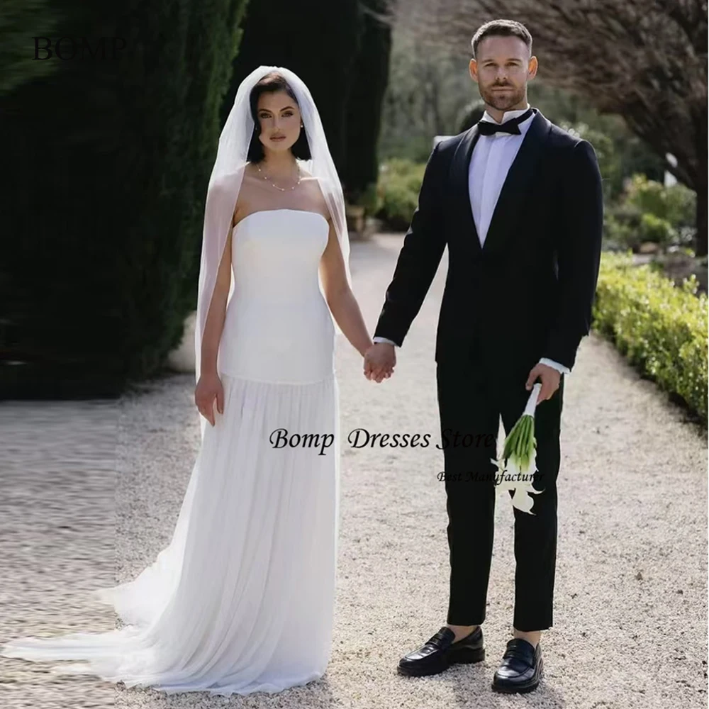 

BOMP Simple Strapless Wedding Dresses Sleeveless Chiffon A Line Bridal Party Gown Customized Backless Floor Beach Bride Dress