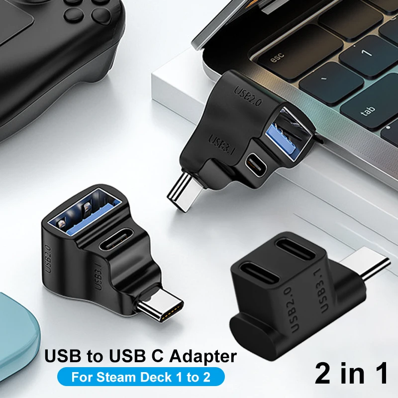 

2 in 1 USB to USB C Adapter for Steam Deck 1 to 2 Type C Male to USB Female Converter 100W 20Gbps 8K 60HZ Fast Charging Adapter