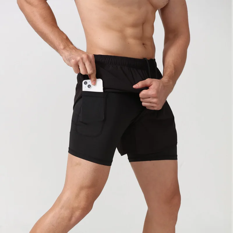 Men's Gym Shorts Running Marathon Athletics Loose-fitting Quick Dry Lined Gym Sportswear Anti-glare Double Layer Fitness Shorts