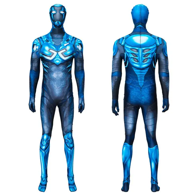 Fato azul Cosplay Beetle para homens adultos, Macacão Zentai, Bodysuit de super-herói, Halloween Carnaval Suit, Role Play, Reyes