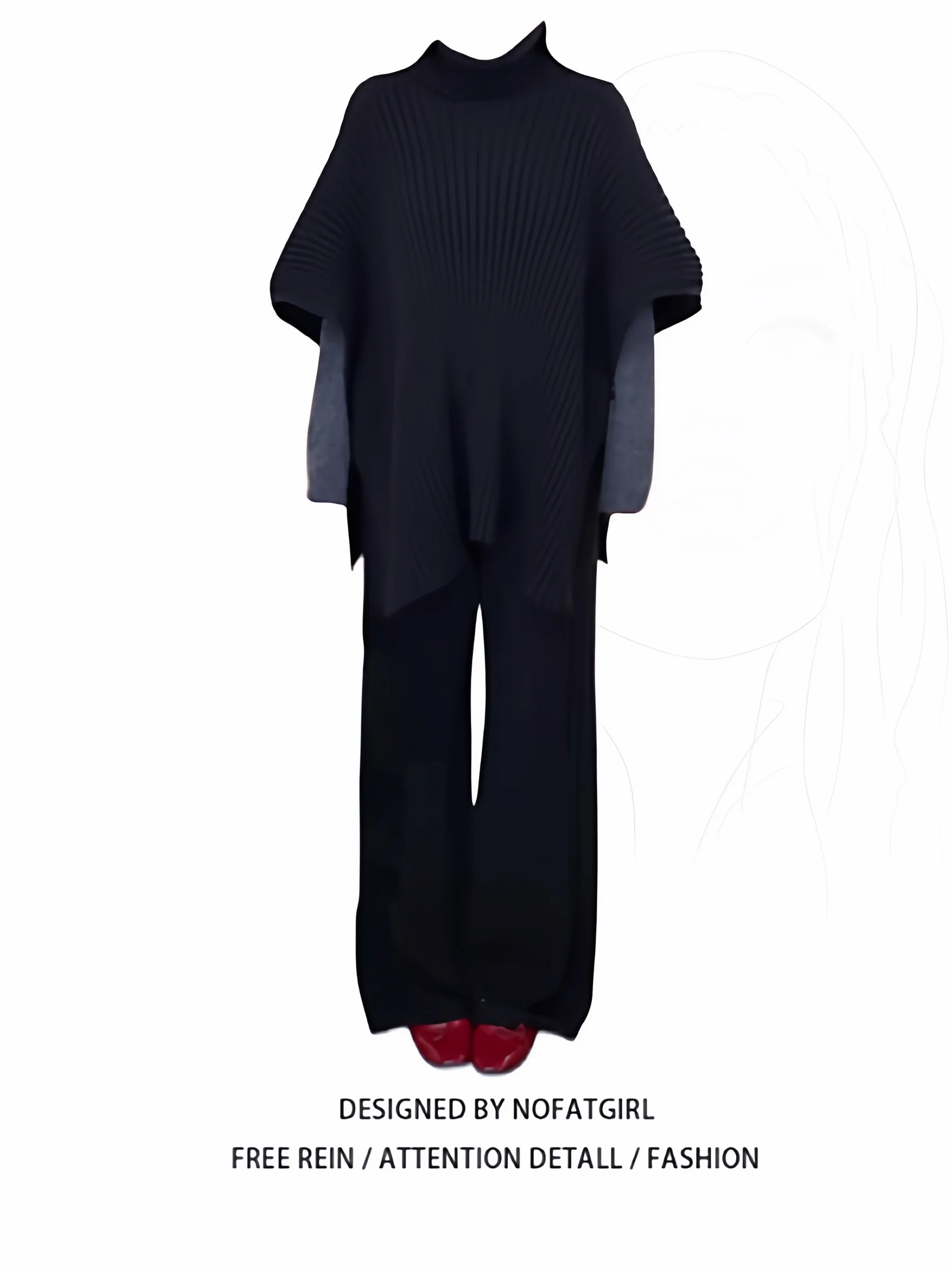 

plus Size Knitted High Ne Sweater Boting irt Wide Leg Pants Set Women's Faion Set Tee Pieces Autumn Spring Ele...