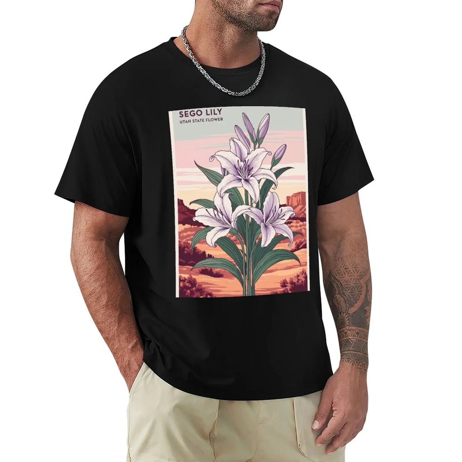 

Sego Lily, Utah Flower T-Shirt Everyday Wear Basic Short Sleeve Top