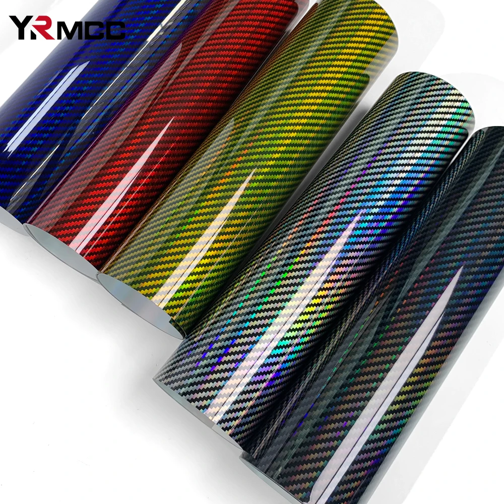 Laser Car Stickers Hydrograph Rainbow Carbon Fiber Car Vinyl Wrap Decal Sheet DIY Glossy Wrap Foil Stickers for Car Accessories