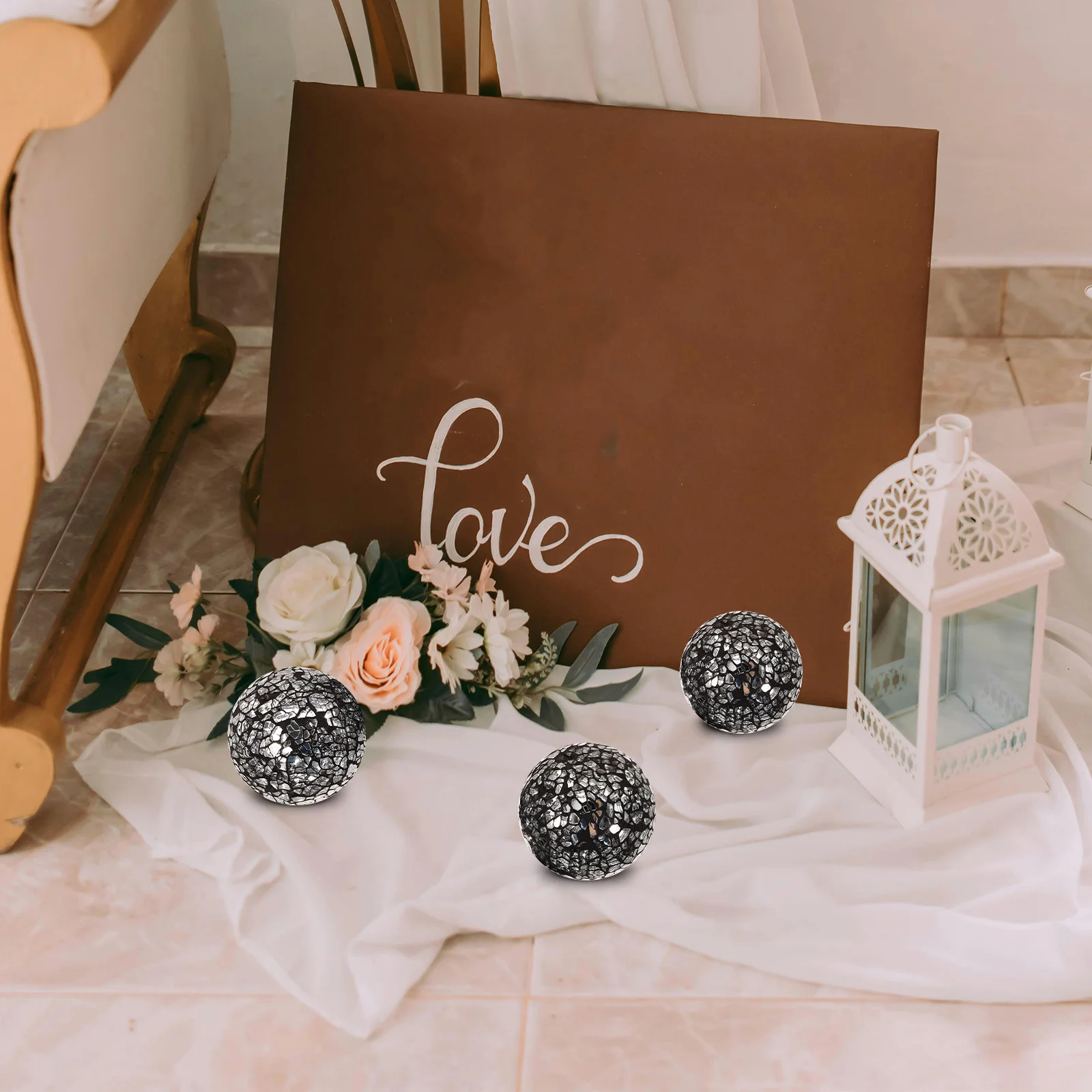 

3Pcs Mosaic Glass Sphere Balls Decorative Orbs for Party Wedding Home Table Centerpiece Photo Background Festival Birthday Decor