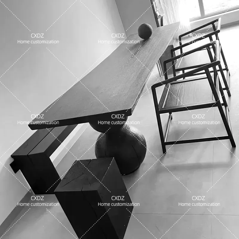 Wabi Stillwind carbonized black ash wood gourd coffee table B & B Zen solid wood acrylic suspension creative tea table