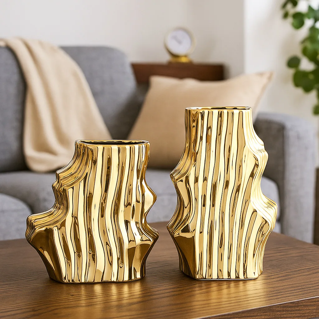 Light Luxury Electroplated Ceramic Flower Vase Ins Style Modern Home Decor Floral Arranger Living Room Tabletop Ornament Craft