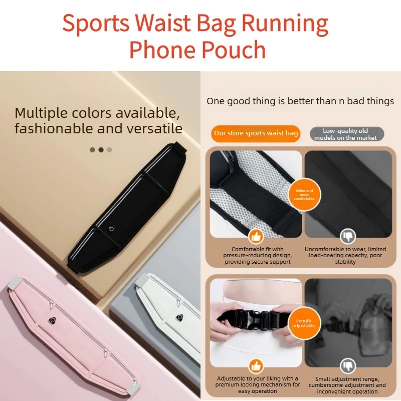 

Lightweight Waterproof Sports Waist Bag ， New Invisible Belt Bag with Phone Pouch for Running (Men & Women)