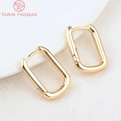 (2464)4PCS 12x16.5MM 24K Gold Color Brass with Zircon Rectangle Earring Hoop Earring Clasp High Quality Jewelry Making Findings