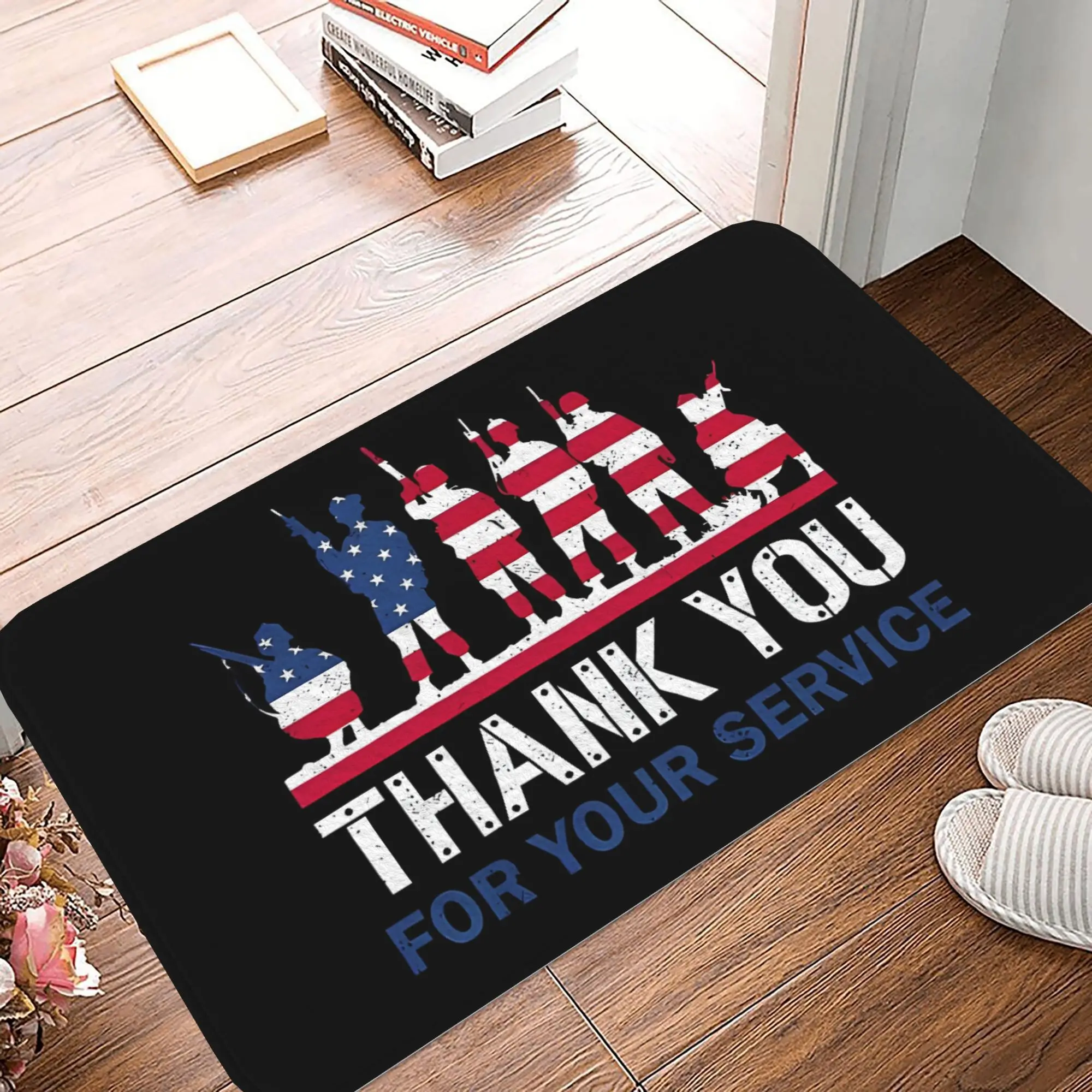 1pcs “Thank You For Your Service” Military Silhouette Doormat Black Background Non Slip Washable Home living room decoration