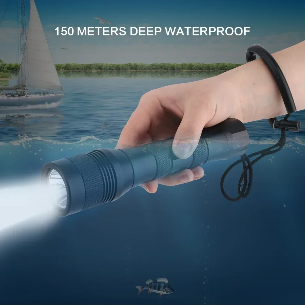 BORUiT LED Scuba Diving Flashlight 1050LM Single File IP68 Underwater 150M Torches 18650 Dive Lamp Submarine Lantern
