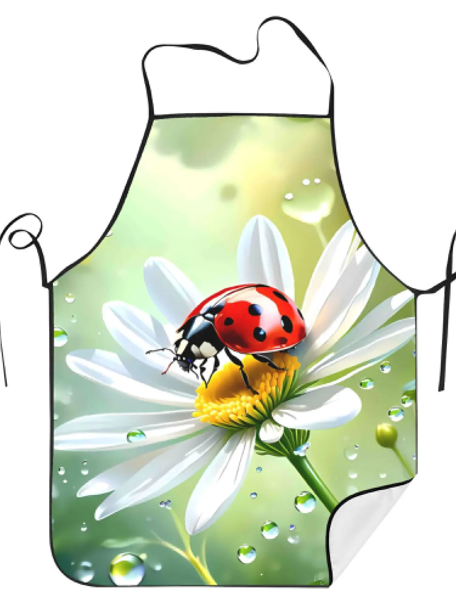 Seven-Star Ladybug on White Daisy Printed Apron for Men and Women Vibrant Insect Art Kitchen Cooking Apron