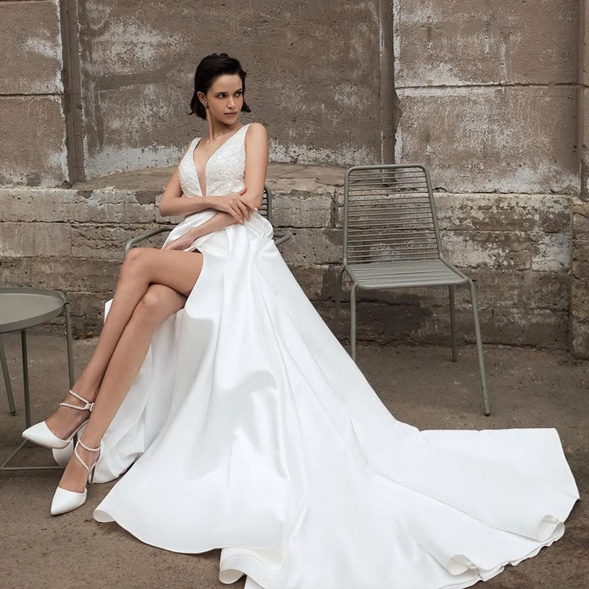 Customised Luxury Open Back A Line Wedding Dress For Girls Of Shoulder Vestido de novia Elegant Floor-Length Bridal Dress