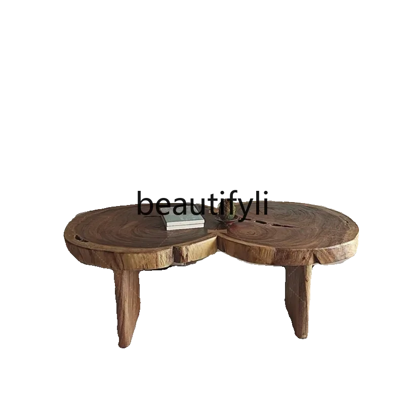 D178  Art double circle coffee table medieval solid wood South American black walnut edge table design low coffee table