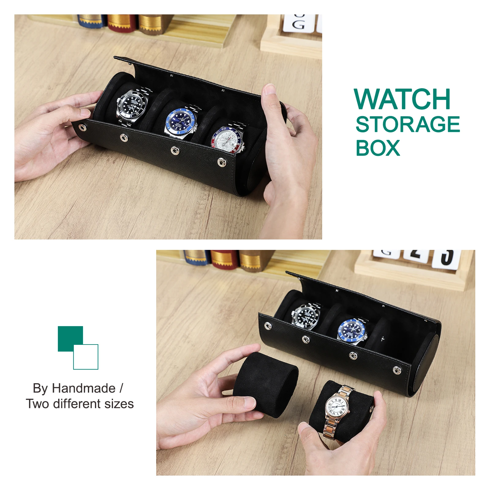 CONTACTS FAMILY Genuine Saffiano Leather 3 Slots Watch Roll Box Portable Travel Watch Case Watches Collector Storage Organizer