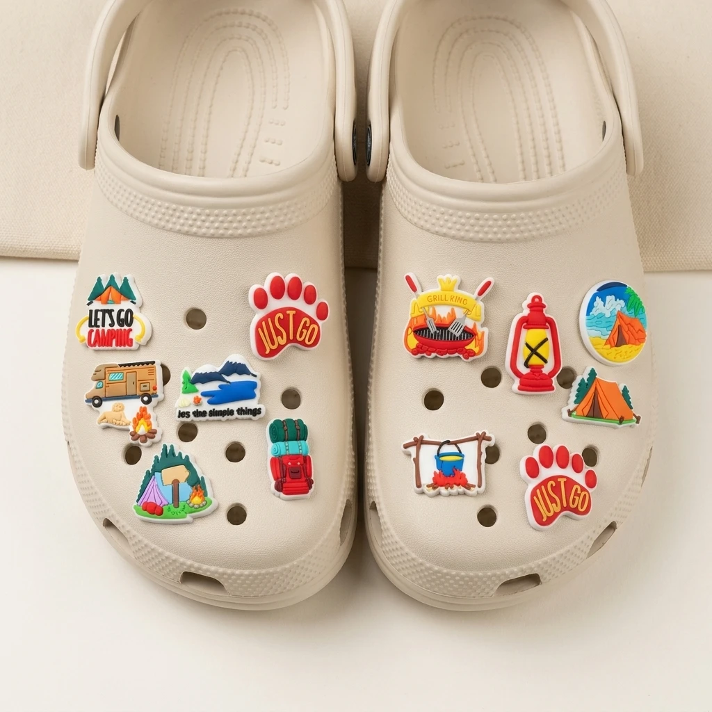 1-10pcs Go Camping Tent Lamp Backpack PVC Sandal Shoes Charms Fashion Adult Clogs Buckle Decorations Fit Favorite Birthday Gifts