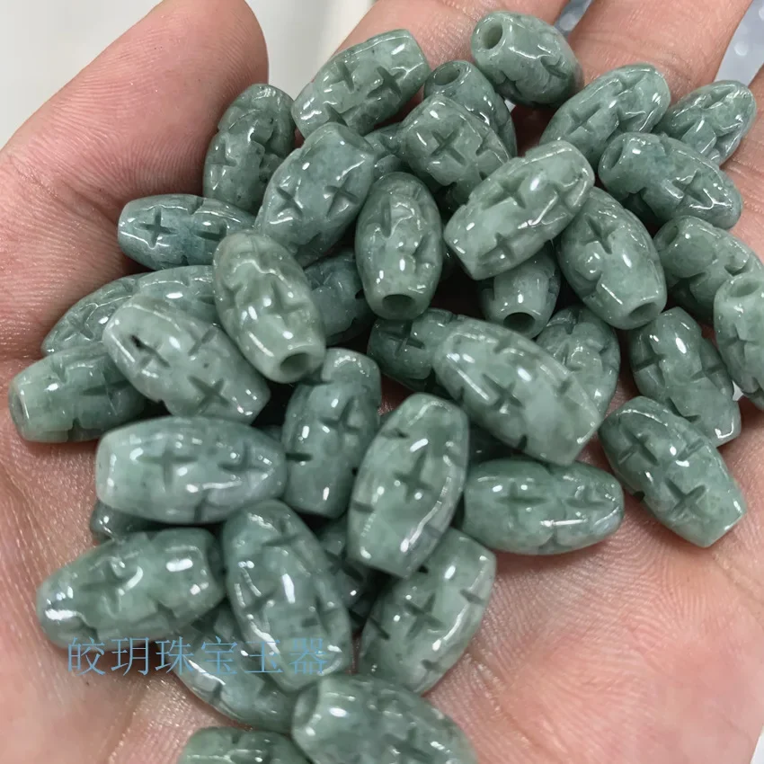 

Burmese Jade Seven Star Barrel Pillar Pieces DIY Bracelet Lanyard Lao Keng Bean Green Jade Seven Star Rice Beads