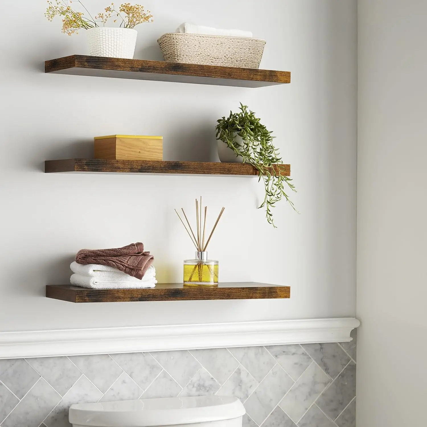 BAYKA Floating Shelves for Wall, 22.5 inches Wall Mounted Rustic Wood Shelves for Bathroom, Bedroom, Living Room, Floating Shelv