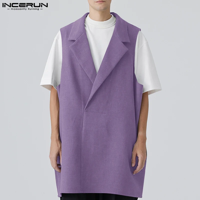 

2024 Men Vests Solid Color Lapel Sleeveless Streetwear Fashion Casual Waistcoats Korean Style Leisure Men Clothing S-5XL INCERUN