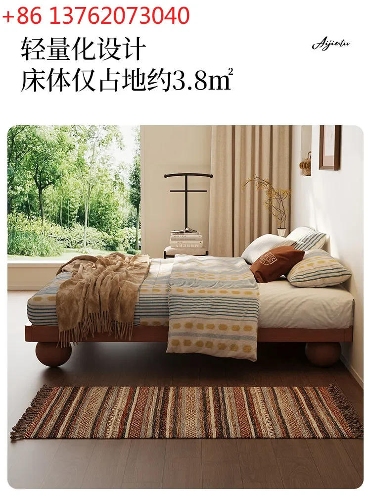 French antique solid wood bed small apartment ash wood tatami simple retro master bed