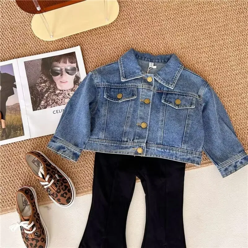 

Spring and Autumn Clothing Korean Children's Clothing Girls Denim Coat Children's Fashion Retro Dark Blue Coat Top Baby Jacket