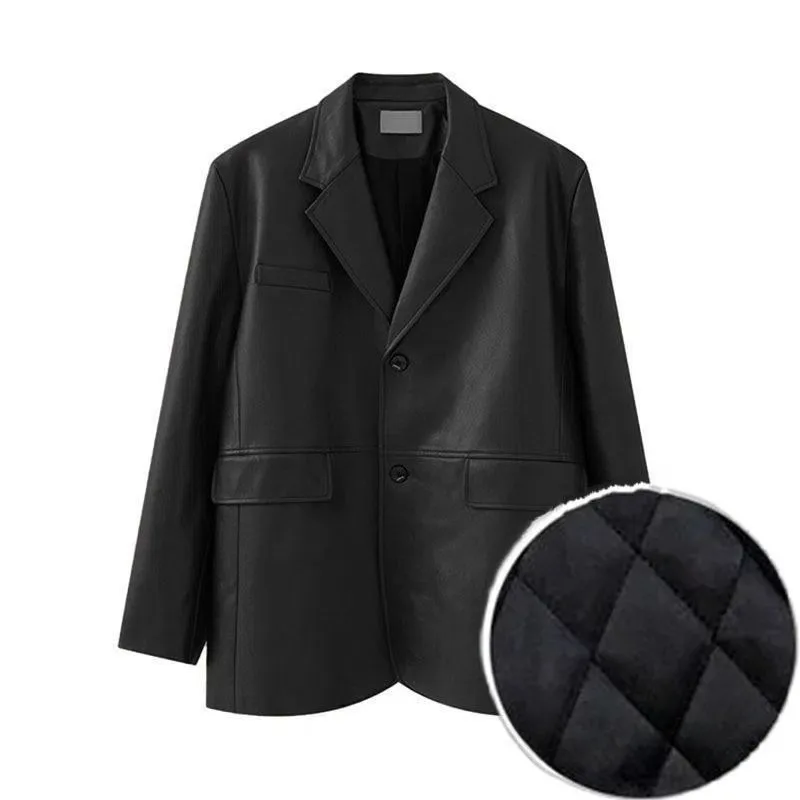 بدلة جلدية ربيعية جديدة على الطراز الكوري للنساء وسترة جلدية فضفاضة للخريف الجديد معطف نسائي عصري ورجعي #6