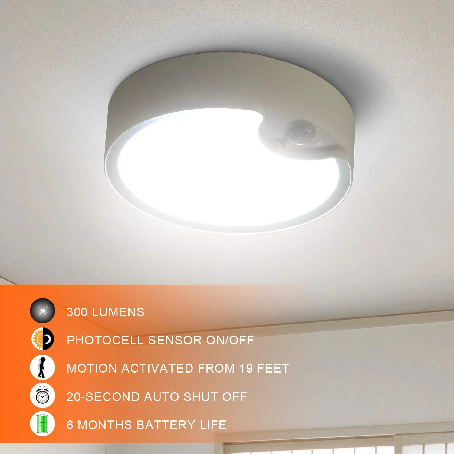 Plafoniere con sensore di movimento Plafoniere a LED per interni/esterni alimentate a batteria per lavanderia nel corridoio
