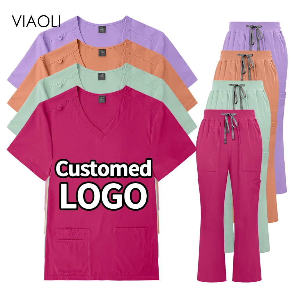 uniforme-de-trabalho-para-esteticista-de-unhas-com-etiqueta-personalizada-conjunto-de-scrubs-medicos-para-enfermeiras-e-dentistas-com-blusa-de-decote-em-v-e-calcas-boca-de-sino-elastico-e-macio
